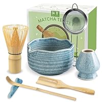 Matcha Set 4 delig met matcha whisk en lepel van bamboe, whisk houder en kom van keramiek - giftbox voor de traditionele Japanse theebereiding