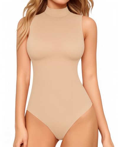 Image of Mangopop Women' Long Sleeve Ribbed Bodysuit Jumpsuits