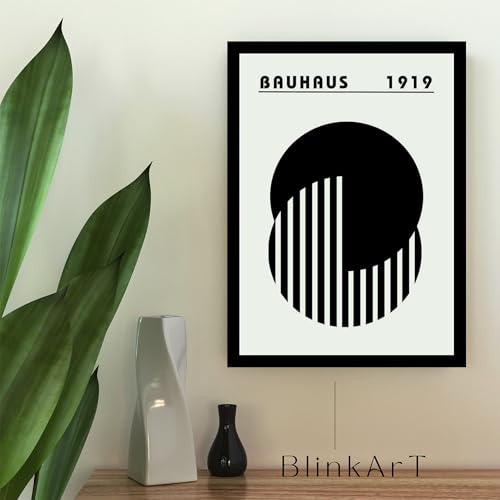 Image of BLINKART Vintage Bauhaus Retro Geometric Aesthetic Poster Gallery | Colorful Wrap Framed For Home Office Studio Living Room Modern Art Studio Decoration Abstract Shapes | (d154) | 13x10 Inch