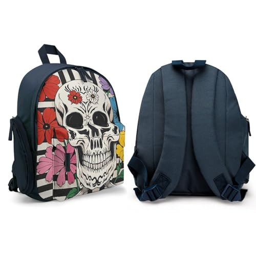 Skeleton And Flower Black And White Backpack for Men Women, Durable Small Bookbag Lightweight Daypack for Travel, Hiking, Blue-style4