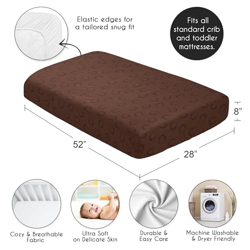 Image of Sweet Jojo Designs Fitted Baby Crib Sheets (Horseshoe Print) for Boys or Girls, Infant Nursery, Toddler Room - Standard Size (Brown for the Western, Cowboy, Southern, Country, Wild West Collection)