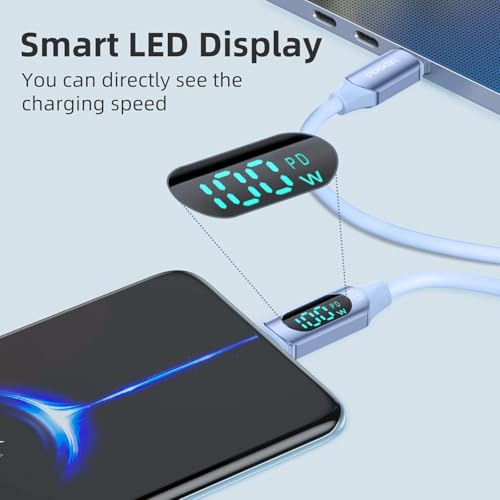 Image of iFAST Digital Display 100W Type-C to Type-C Fast Charging Data Cable | 480Mbps Data Transfer Speed | Compatible With MacBook, iPad, Galaxy, Pixel, Switch (2 Metre, Silicon, Blue)