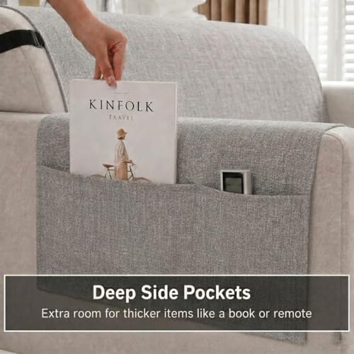 Image of STITCHNEST 'ComfyNest Series' 2 Seater Sofa Cover | Full Coverage with Armrest Pocket | Elegant Jute Fabric, Washable & Durable for Modern Living