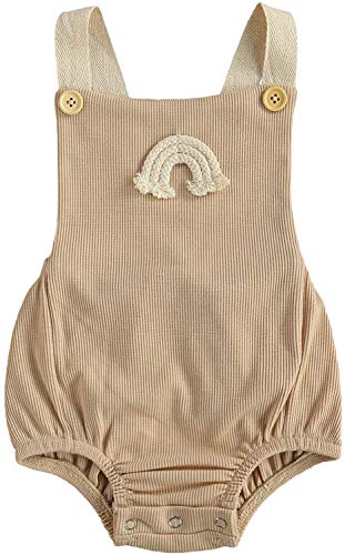 Image of Newborn Infant Baby Boys Girls Summer Clothes Outfits Boho Rainbow Ribbed Sleeveless Romper Jumpsuit Bodysuit