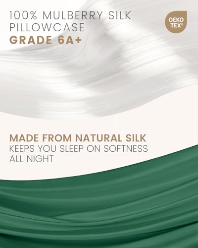 THXSILK 100% Mulberry Silk Pillowcase for Hair and Skin Health, Hidden Zipper, 6A+ Silk Both Sides Smooth, Breathable and Natural, Sleep Pillow Case (Standard 20"x26", Emerald Green)