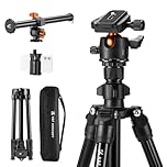 K&F Concept 76 inch Camera Tripod with Rotatable Multi-Angle Center Column,Lightweight Travel Outdoor DSLR Tripods with 360 Degree Ball Head Load Capacity 8kg/17.6lbs, Cellphone Clips for Smartphone