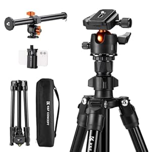 K&F Concept 76 inch Camera Tripod with Rotatable Multi-Angle Center Column,Lightweight Travel Outdoor DSLR Tripods with 360 Degree Ball Head Load Capacity 8kg/17.6lbs, Cellphone Clips for Smartphone
