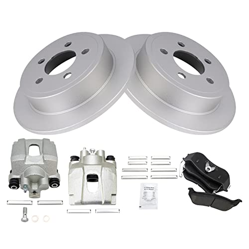 Image of TRQ Rear Brake Pad and Rotor Set Ceramic Solid Rotors Calipers | For 2003-2007 Jeep Liberty 2003-2006 Wrangler