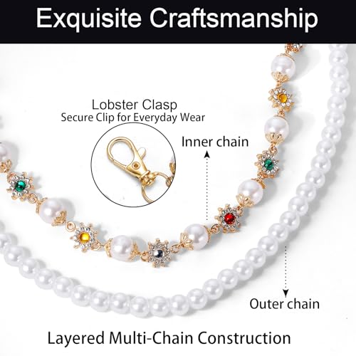 Image of Y2K Pearl Pants Chain Streetwear Jewelry- Unisex Layered Wallet Chain with Heart Cross Pendant, Punk Aesthetic Jeans Keychain Accessory for Men Women