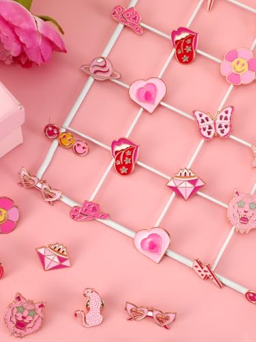 junebrushs 28pcs girl pink power brooch pins pink ribbon lapel pins for women girl power clothes preppy decorations accessories