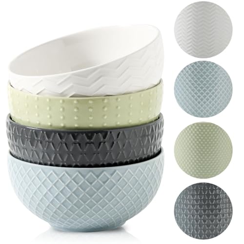 HASENSE Ceramic Cereal Bowls Set of 4, 26 OZ Soup