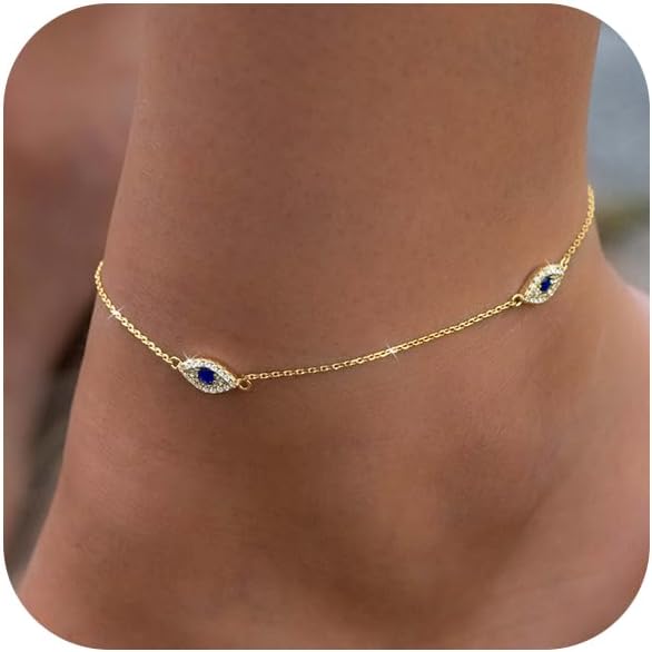 Rotnso Women's 14K Gold & Silver Plated Adjustable Boho Anklets - Dainty Waterproof Diamond Heart Beaded Non-Tarnish Ankle Bracelets Set
