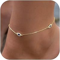 Rotnso Women's 14K Gold & Silver Plated Adjustable Boho Anklets - Dainty Waterproof Diamond Heart Beaded Non-Tarnish Ankle Bracelets Set