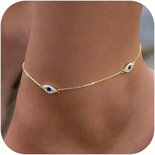 Rotnso Women's 14K Gold & Silver Plated Adjustable Boho Anklets - Dainty Waterproof Diamond Heart Beaded Non-Tarnish Ankle Bracelets Set