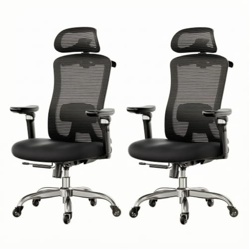 Image of HUANUO Ergonomic Office Chair with 6D Armrest, Seat Depth Adjustment, Lumbar Support, Quiet Rubber Caster, High Back Mesh Gaming Chair with 3D Headrest, Big and Tall Chair for Home Office, Pack of 2