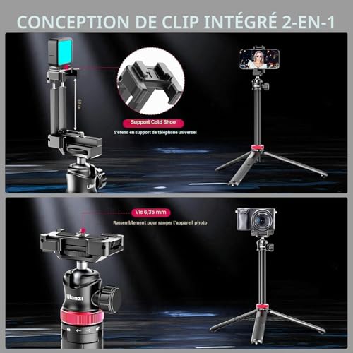 ULANZI MT-44 Perche à Selfie Bluetooth 147 cm, 2 en 1 Portable Trépied pour Smartphone Appareils Photo avec 360° Rotule, Support pour Téléphone, 1/4" Filetage, Tripod Compact pour Sony Samsung iPhone – vue 6