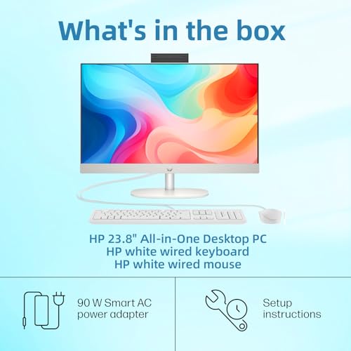 Image of HP 24 inch All in One Desktop PC, FHD IPS Display, AMD Ryzen 7 7730U 8-Core Processor, 16GB DDR4, 512GB SSD, AMD Radeon Graphics, HDMI, Keyboard & Mouse, Flicker Free, Wi-Fi, USB Type-C, Win 11 Pro