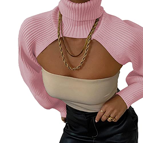 ANKOMINA Women's Turtleneck Collar Knitting Pullover Sweater Sexy Cut Out Long Sleeve Shrugs High Neck Crop Tops Sweaters