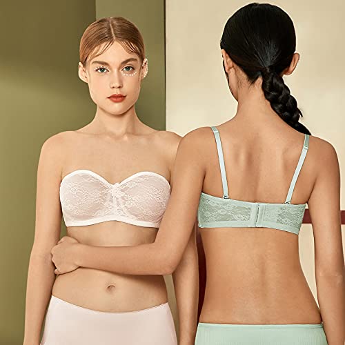 Dobreva Women's No Padding Strapless Lace Bra Underwire Multiway See-Through Mint Green 36C #TOP4
