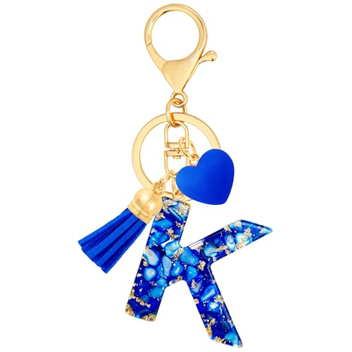ANHBKAR Royal Blue Initial Keychains for Women with Cute Heart Resin – Alphabet Letter K Keychain...