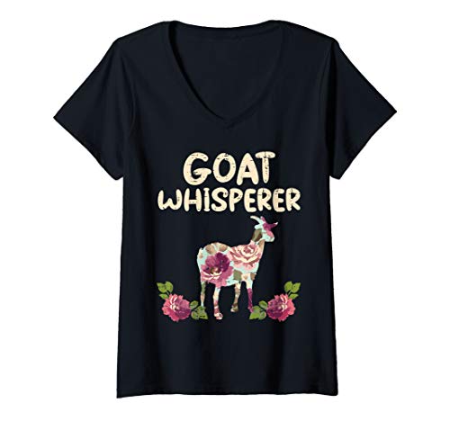 Damen Goat Whisperer Flower Funny Farming Farm Animal Farmer Gift T-Shirt mit V-Ausschnitt