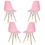 Samborella Pack 4 sillas de Comedor Modernas, Estilo nórdico, Asiento de plástico y Patas de Madera, sillas para Cocina y salón (Rosa)