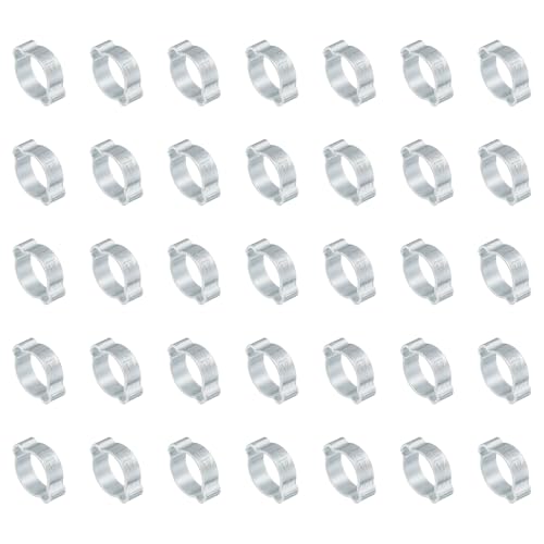 Image of PATIKIL 35 Pack 14-17mm Double Ear Hose Clamp, Galvanized Steel O Clip Crimp Rings for Fuel Petrol Pipe Tube Fitting Connections, Silver Tone