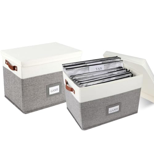 HLWGOG Board Game Storage, Board Game Organizer with 12pcs Zipper Bags and Writable Stickers, Board Game Organizers Storage with Lid for Office Supplies, Puzzles, Video Game, Craft Product,2-Pack