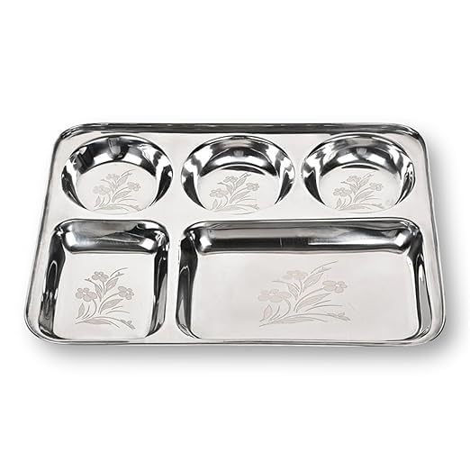 Lesser Print Stainless Steel Rectangular 5 in 1 Compartment Lunch/Dinner Plate-image-29
