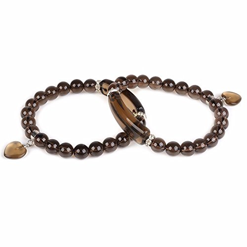 Image of Justinstones Smoky Quartz Gem Semi Precious Gemstone Love Heart Charm Stretch Bracelet