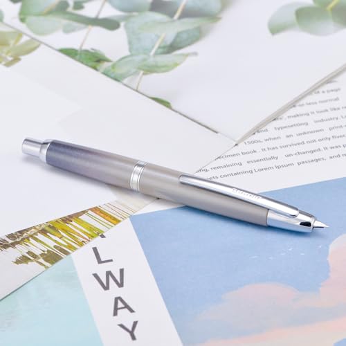 Image of Jinhao 10 Press Fountain Pen with Box, Gradient Grey Retractable Extra Fine Nib with Ink Converter Set (Silver Clip)