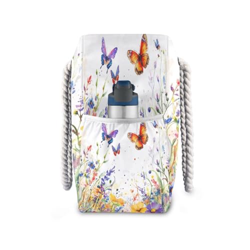 Wildflowers Butterflies Beach Bag & Travel Tote Bag Large Sandproof with Zipper Closure, Wet Pouch for Swim Gym Travel, Lightweight Foldable Outdoor Bag3