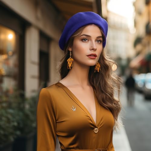 Jeicy French Beret Hat for Women Wool, Sapphire Blue Beret, Classic Cap - Lightweight Casual, Durable Beret Hat, Indoor and Outdoor