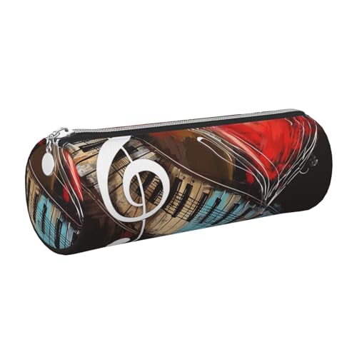 kkvhhyuo Treble Love and Music Print Leather Pencil Case, Cylinder Pencil Pouch with Silver, Zipper Cute Pen Case for Boys Girls Teen College Students School