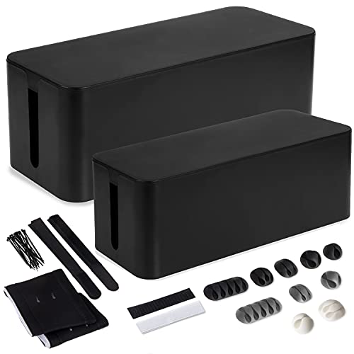 Iron Forge Cable Cable Management Box, 2 Pack - Cord Organizer and Hider for Wires, Power Strips, Surge Protectors & More - Includes Cable Sleeve, Hook and Loop Keepers, Zip Ties & Clips