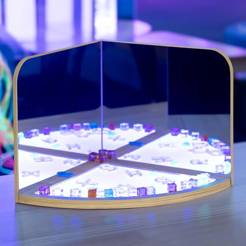 Sensolio Sensory Interaction Corner – 2 Mirrors, 1 Fan-Shaped Base, 2 Play Modes for Reflection, Symmetry & Pattern Exploration in Sensory Rooms & Therapy Settings
