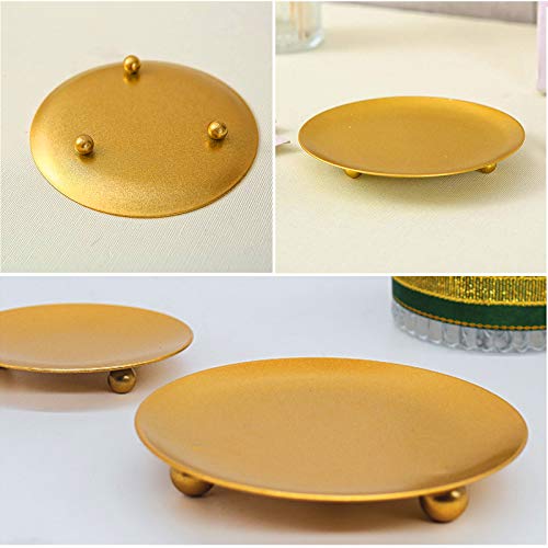 image for Hamnor 3 Pcs Iron Plate Candle Holders, Gold, Decorative Iron Pillar C