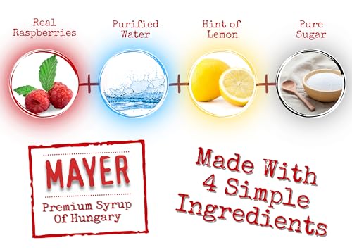 Image of Mayer Raspberry Syrup for Drinks, Coffee, Cocktail & lemonade, 16.9 Fl Oz | Award-winning. Nothing artificial. For cocktails, mocktails, lemonade, snow cone & desserts. Vegan, gluten-free.