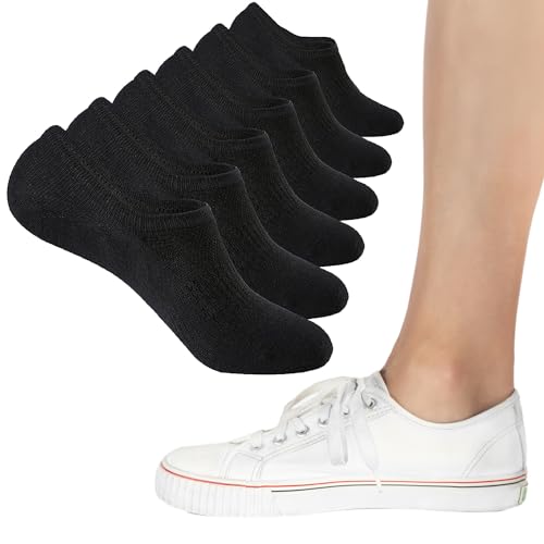 SC Products 6 Pairs Cotton Trainer Socks Womens 4-7 | No Show Black Beige or White Ankle Socks Women with Silicone Heel Grip | Invisible Ladies Trainer Liners 6 Pair Multipack