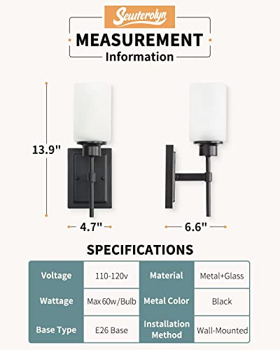 2-Pack Wall Sconces For Bathroom, Indoor Bath Vanity Light Fixtures Wall Mount Lighting Lanterns, Farmhouse Black Wall Lamps With White Frosted Glass Shades For Bedroom Living Room Mirror House Porch #TOP6