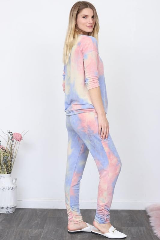 Image of DTR FASHION Multicolor Cotton Blend Styled With Tie Die Print Tracksuit | Co-ord Set For Women| Active Wear Suit Set For Women