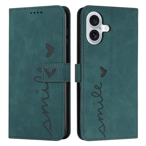 VEEMOS Klapphülle für Apple iPhone 16 Hülle Klappbar Handyhülle mit Kartenfach Ständer Schutzhülle Handy Tasche Leder Flip Book Case Cover Handytasche - Türkis