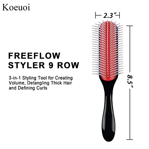 Koeuoi Classic Styling Curly Hair Brush. 9 Row Black Brush for Detangling, Separating, Shaping. For Women and Men Wet or Dry Hair 1 piece