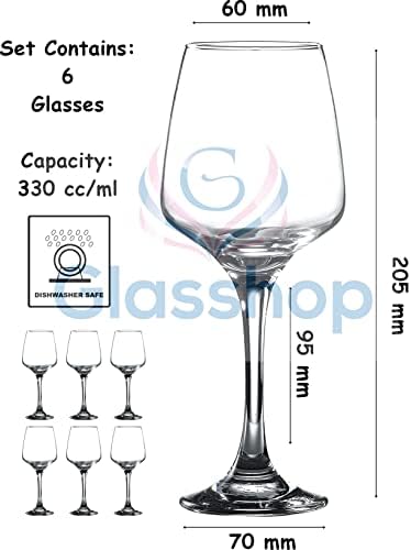 Wine Glasses Set. Contemporary White / Red Wine Goblet. (Pack of 6) (330 cc/ml)