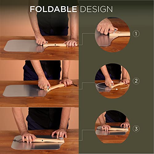 KITCHUS MOON Large Pizza Peel 16 inch - Extra Large Metal Pizza Peel with 14 inch Stainless Steel Pizza Cutter Rocker, Pizza Paddle with Folding Handle (13"x16" with 14" Cutter) by KITCHUS MOON - Image 6