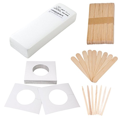 JMT Beauty 100 Large Waxing Strips, 60 Large wooden sticks, 60 Extra small wooden sticks, 30 Disposable Collars by JMT Beauty