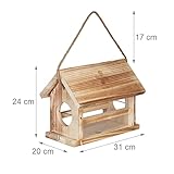 Relaxdays Bird Feeder, Flamed Design, FSC-Certificate, HxWxD: 24x31x20 cm, Weatherproof, Natural - Image 4