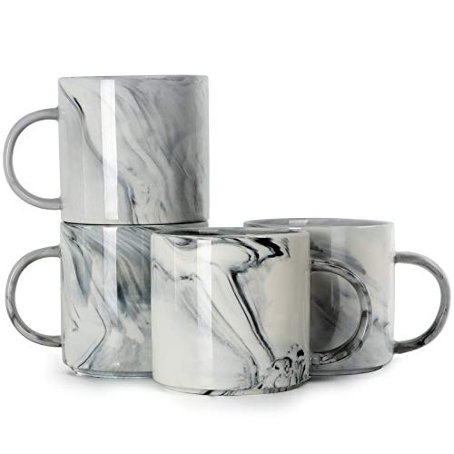 Juego de 4 tazas de café de cerámica de mármol para té, leche, sopa, agua, cacao (gris) Cover