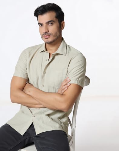 Image of Blackberrys Men's Tencel-Blend Textured Relaxed Fit Casual Shirts