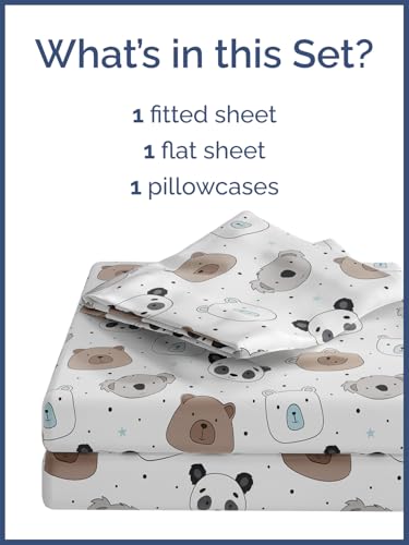 Image of Kids Twin Size Bears Bed Sheets - 3 Piece Kids Bears Sheet Set